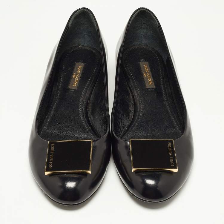 Pre Owned Louis Vuitton Black Leather Square Detail Ballet Flats Size 37