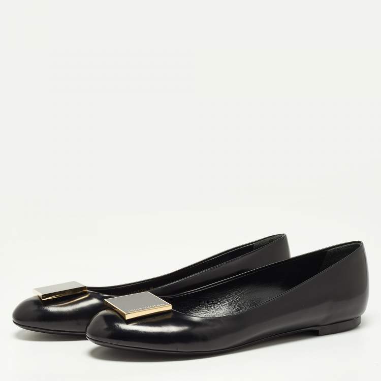 Pre Owned Louis Vuitton Black Leather Square Detail Ballet Flats Size 37