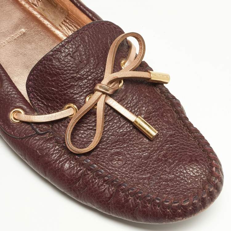 Pre Owned Louis Vuitton Burgundy Monogram Leather Gloria Loafers Size 37.5