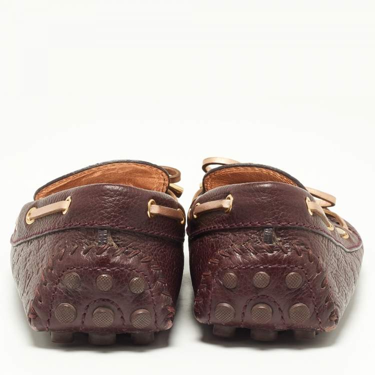 Pre Owned Louis Vuitton Burgundy Monogram Leather Gloria Loafers Size 37.5