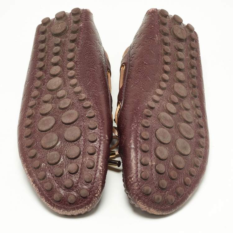 Pre Owned Louis Vuitton Burgundy Monogram Leather Gloria Loafers Size 37.5