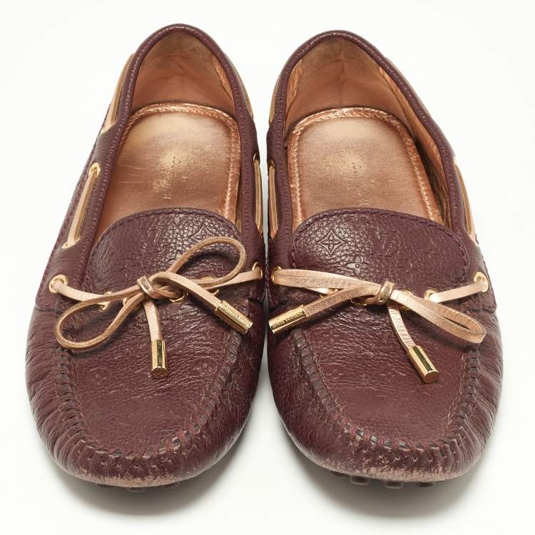 Pre Owned Louis Vuitton Burgundy Monogram Leather Gloria Loafers Size 37.5