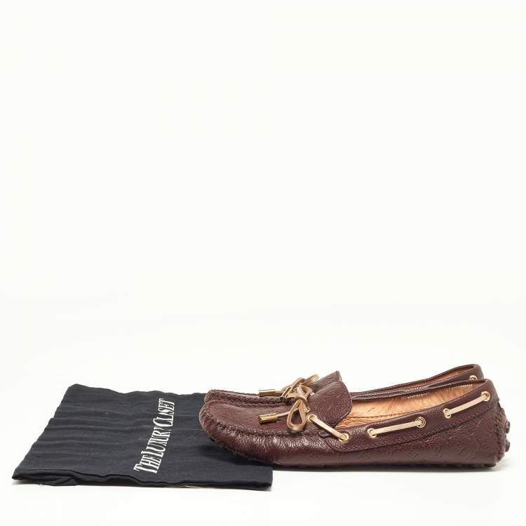 Pre Owned Louis Vuitton Burgundy Monogram Leather Gloria Loafers Size 37.5