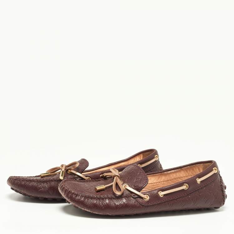 Pre Owned Louis Vuitton Burgundy Monogram Leather Gloria Loafers Size 37.5