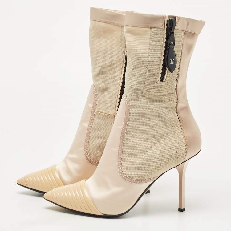 Louis Vuitton Beige Satin and Stretch Mesh Pointed Toe Ankle Booties Size 39