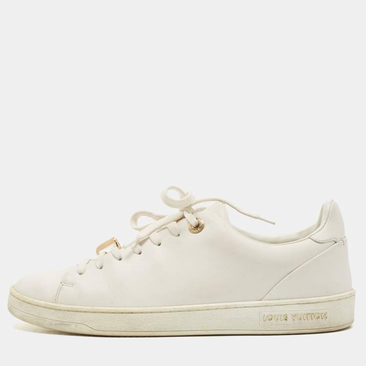 Louis Vuitton White/Gold Leather Frontrow Low Top Sneakers Size