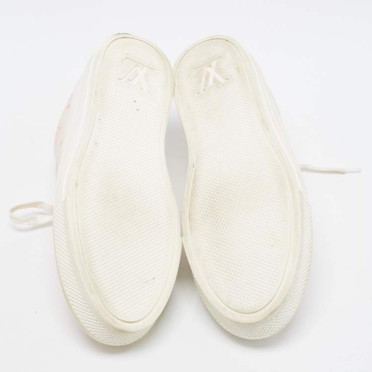 Pre Owned Louis Vuitton White Leather and Monogram Mesh Stellar Mules Sneakers Size 38