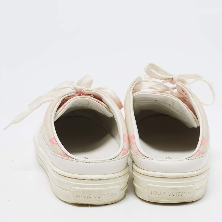 Pre Owned Louis Vuitton White Leather and Monogram Mesh Stellar Mules Sneakers Size 38