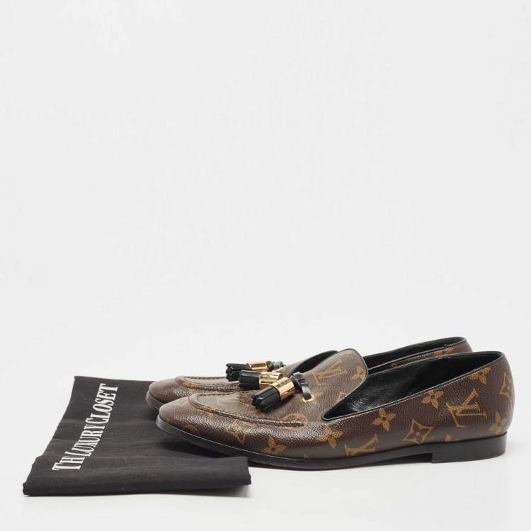Pre Owned Louis Vuitton Brown Monogram Coated Canvas Bow Society Loafers Size 39