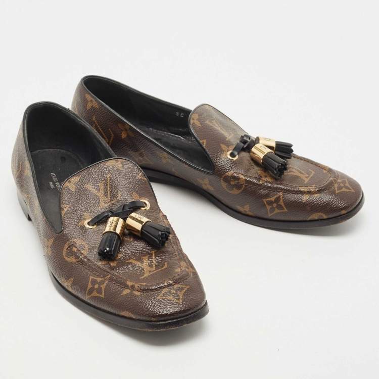 Pre Owned Louis Vuitton Brown Monogram Coated Canvas Bow Society Loafers Size 39