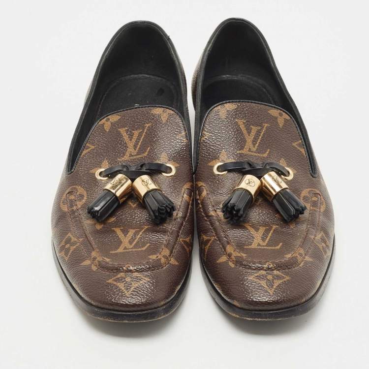 Pre Owned Louis Vuitton Brown Monogram Coated Canvas Bow Society Loafers Size 39