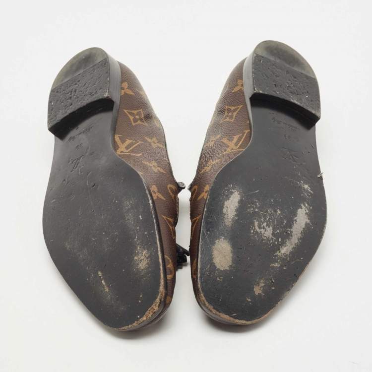 Pre Owned Louis Vuitton Brown Monogram Coated Canvas Bow Society Loafers Size 39