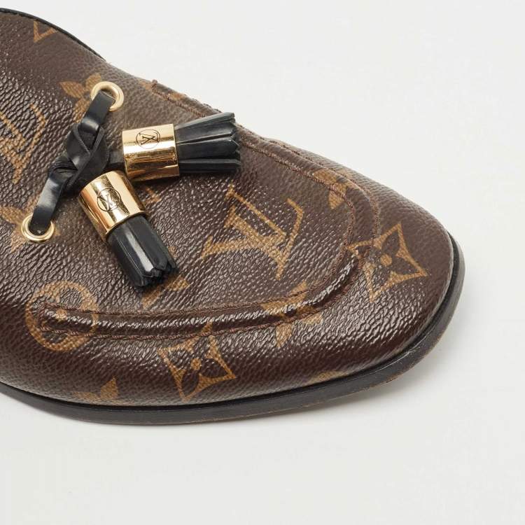 Pre Owned Louis Vuitton Brown Monogram Coated Canvas Bow Society Loafers Size 39