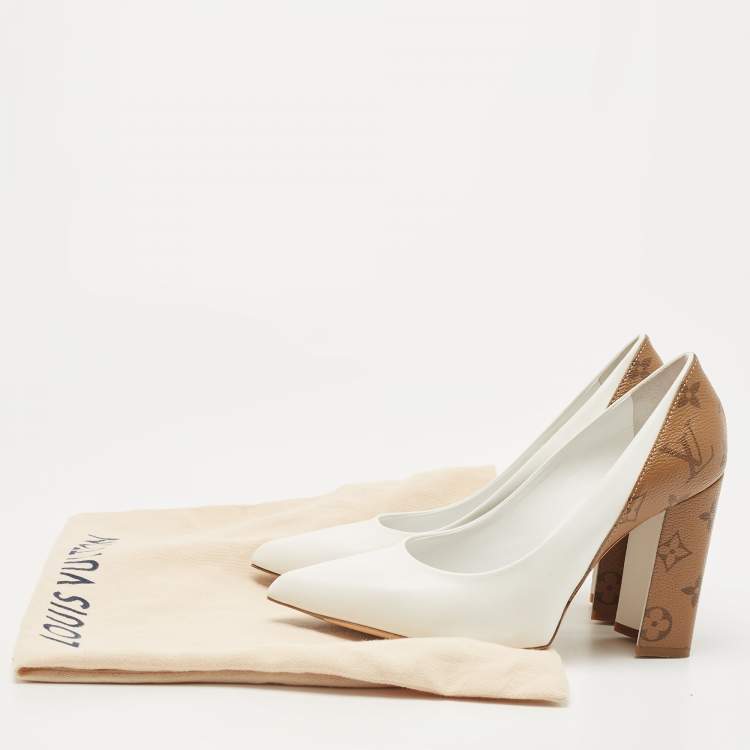 مملوكة مسبقًا Louis Vuitton White/Brown Monogram Canvas and Leather Rodeo QueenP Pumps Size 37.5
