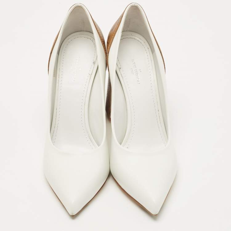 مملوكة مسبقًا Louis Vuitton White/Brown Monogram Canvas and Leather Rodeo QueenP Pumps Size 37.5