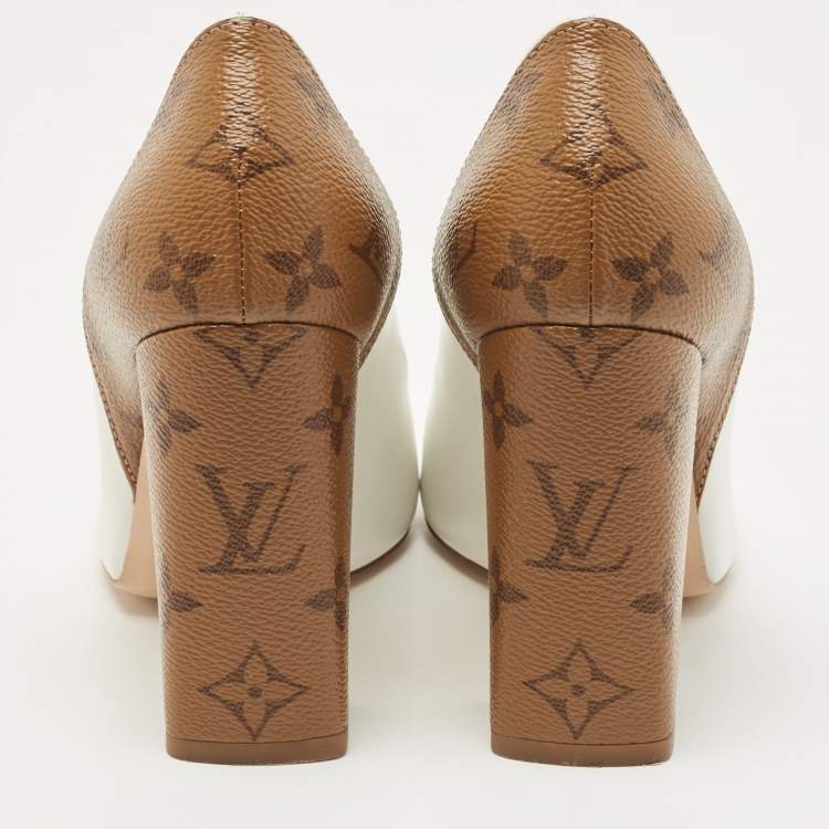 مملوكة مسبقًا Louis Vuitton White/Brown Monogram Canvas and Leather Rodeo QueenP Pumps Size 37.5