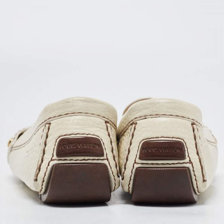 Pre Owned Louis Vuitton Cream Leather Oxford Loafers Size 37.5