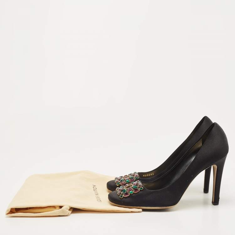 Pre Owned Louis Vuitton Black Satin Crystal Embellished Square Toe Pumps Size 40