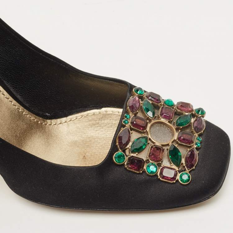 Pre Owned Louis Vuitton Black Satin Crystal Embellished Square Toe Pumps Size 40