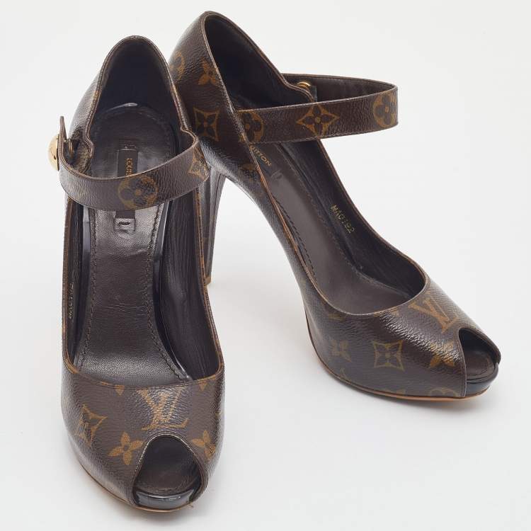 Pre Owned Louis Vuitton Brown Monogram Canvas Ritual Mary Jane Peep Toe Pumps Size 40