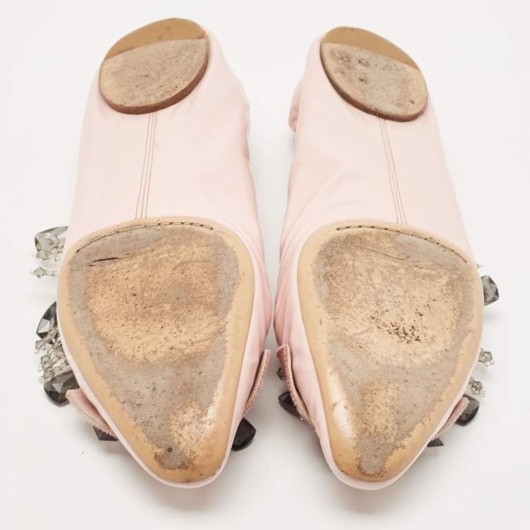 Pre Owned Louis Vuitton Pink Leather Embellished Ballet Flats Size 39.5