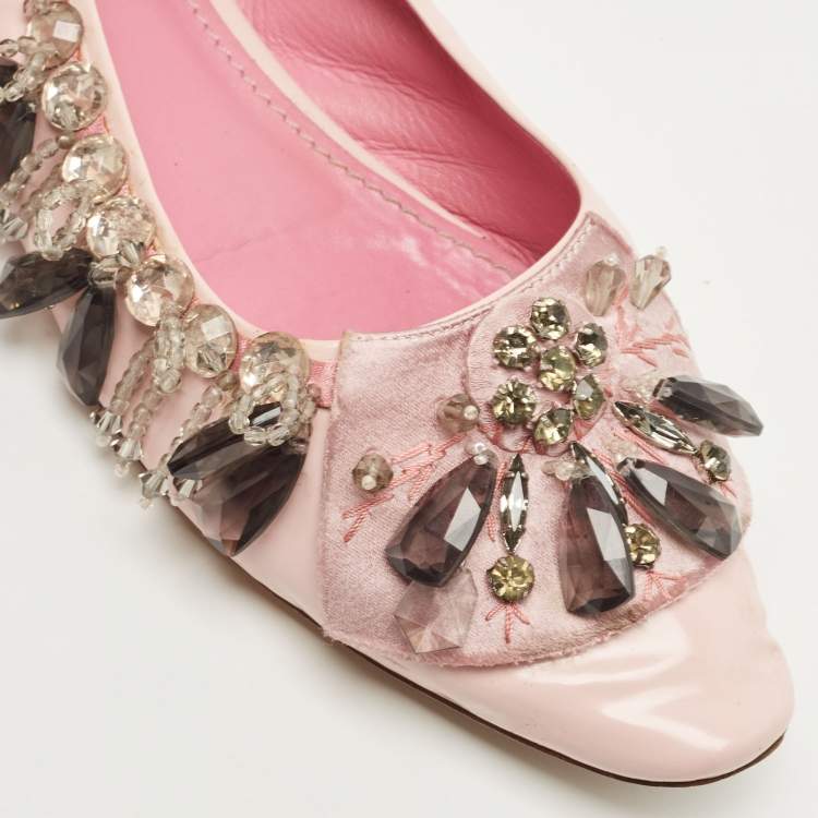 Pre Owned Louis Vuitton Pink Leather Embellished Ballet Flats Size 39.5