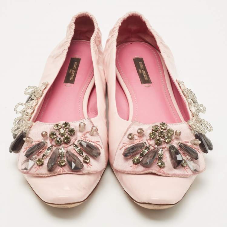 Pre Owned Louis Vuitton Pink Leather Embellished Ballet Flats Size 39.5