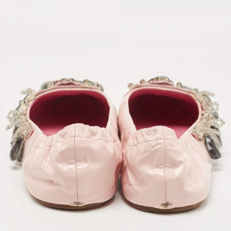 Pre Owned Louis Vuitton Pink Leather Embellished Ballet Flats Size 39.5