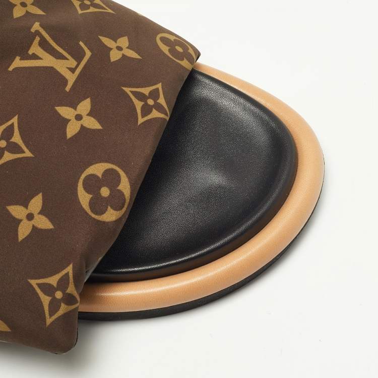 Pre Owned Louis Vuitton Brown Monogram Nylon Pool Pillow Comfort Flat Slides Size 39