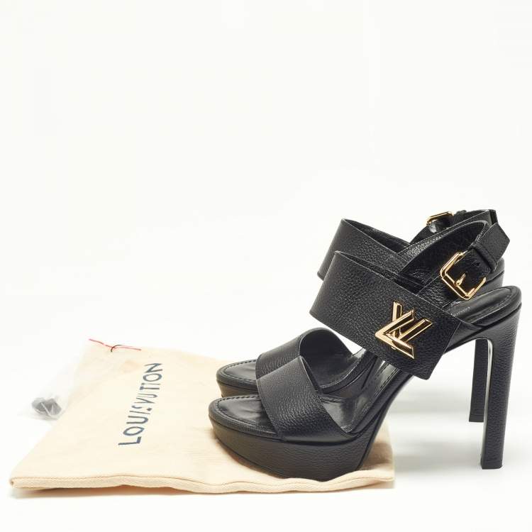 Pre Owned Louis Vuitton Black Leather Horizon Platform Sandals Size 37