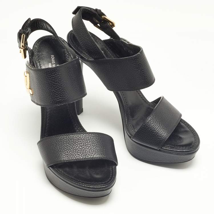 Pre Owned Louis Vuitton Black Leather Horizon Platform Sandals Size 37