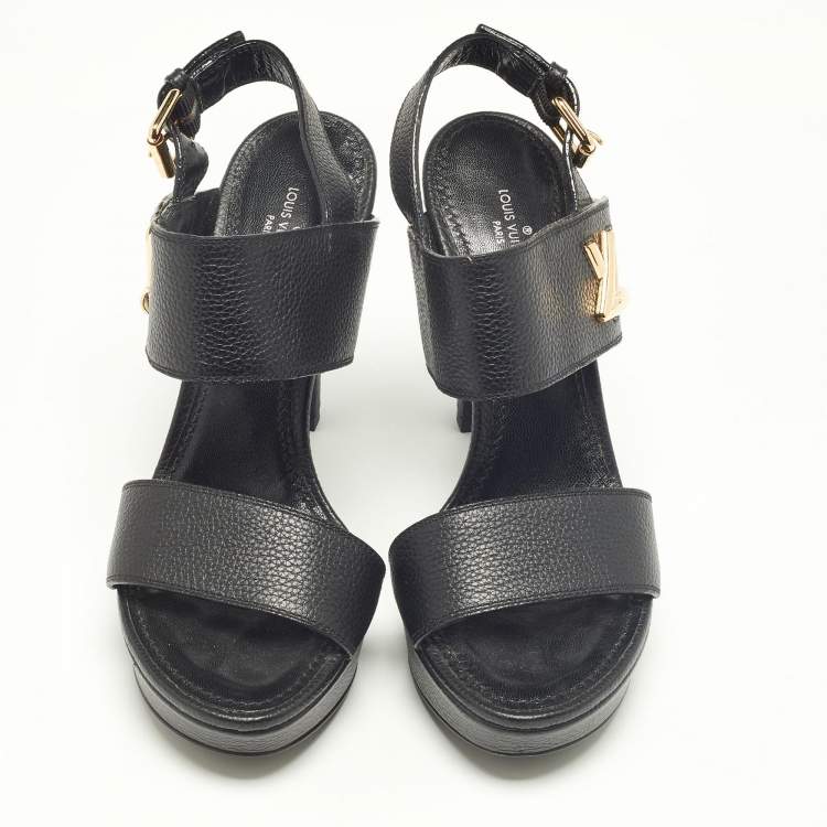 Pre Owned Louis Vuitton Black Leather Horizon Platform Sandals Size 37