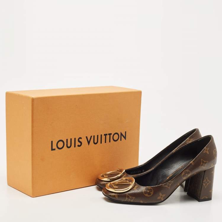 Pre Owned Louis Vuitton Brown Coated Canvas Madeleine Block Heel Pumps Size 38