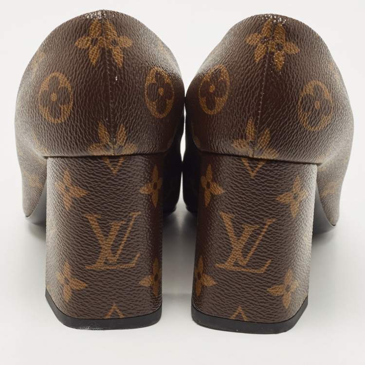 Pre Owned Louis Vuitton Brown Coated Canvas Madeleine Block Heel Pumps Size 38