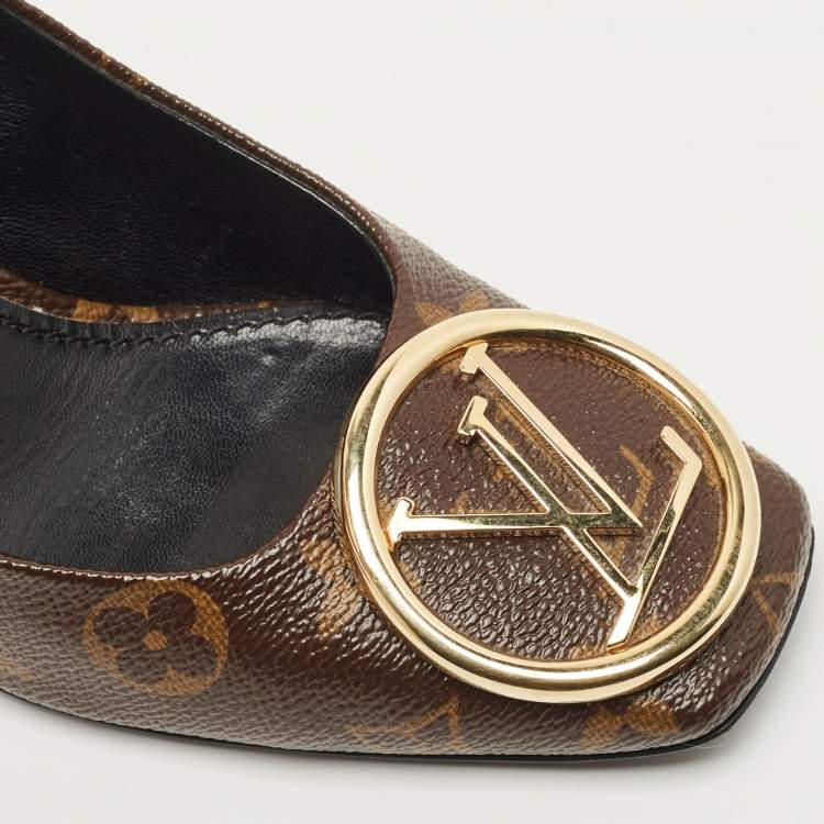 Pre Owned Louis Vuitton Brown Coated Canvas Madeleine Block Heel Pumps Size 38