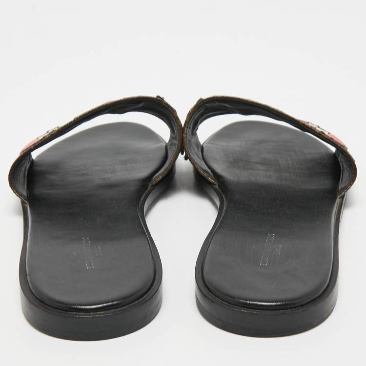 Pre Owned Louis Vuitton Brown Canvas Love Logo Slide Flats Size 38