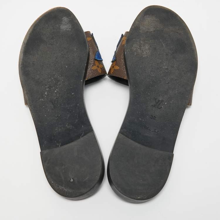 Pre Owned Louis Vuitton Brown Canvas Love Logo Slide Flats Size 38