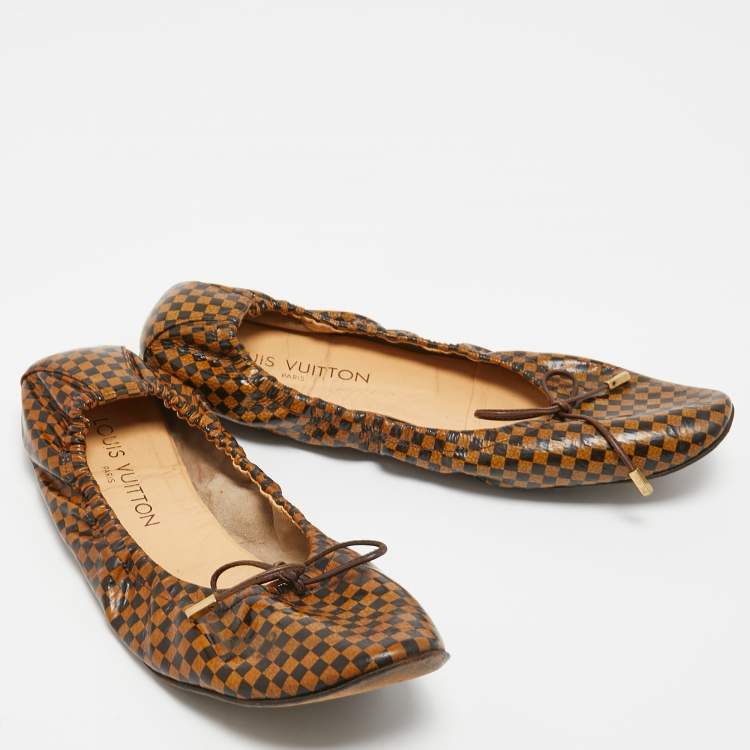 Pre Owned Louis Vuitton Brown Coated Canvas, Ballet Flats Size 37