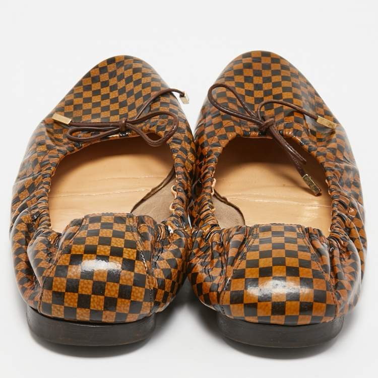 Pre Owned Louis Vuitton Brown Coated Canvas, Ballet Flats Size 37
