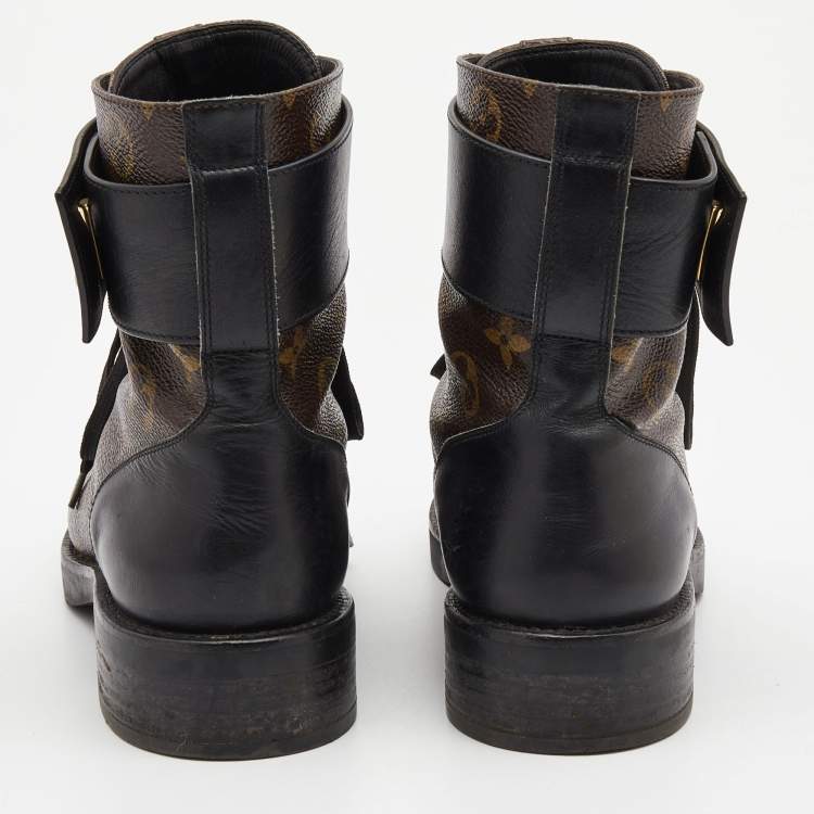 Pre Owned Louis Vuitton Brown/Black Monogram Wonderland Ranger Boots Size 39