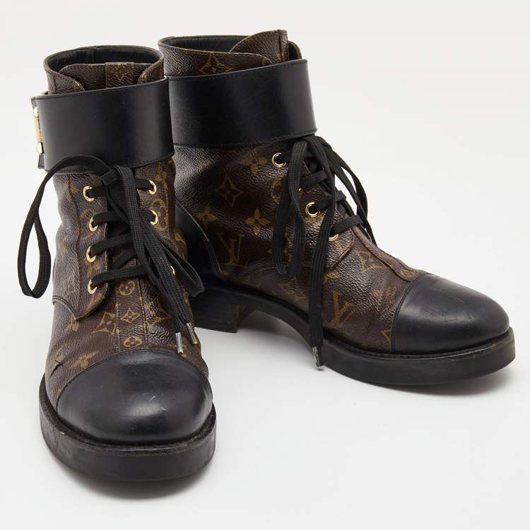 Pre Owned Louis Vuitton Brown/Black Monogram Wonderland Ranger Boots Size 39
