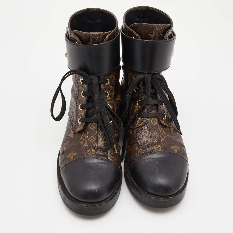 Pre Owned Louis Vuitton Brown/Black Monogram Wonderland Ranger Boots Size 39