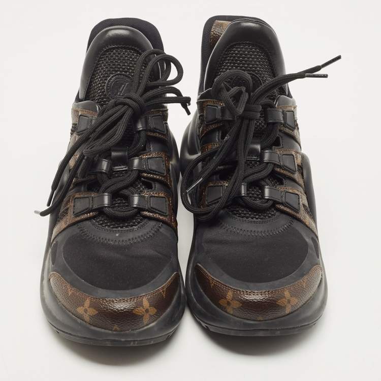 Pre Owned Louis Vuitton Brown/Black Canvas and Leather Archlight Sneakers Size 38.5