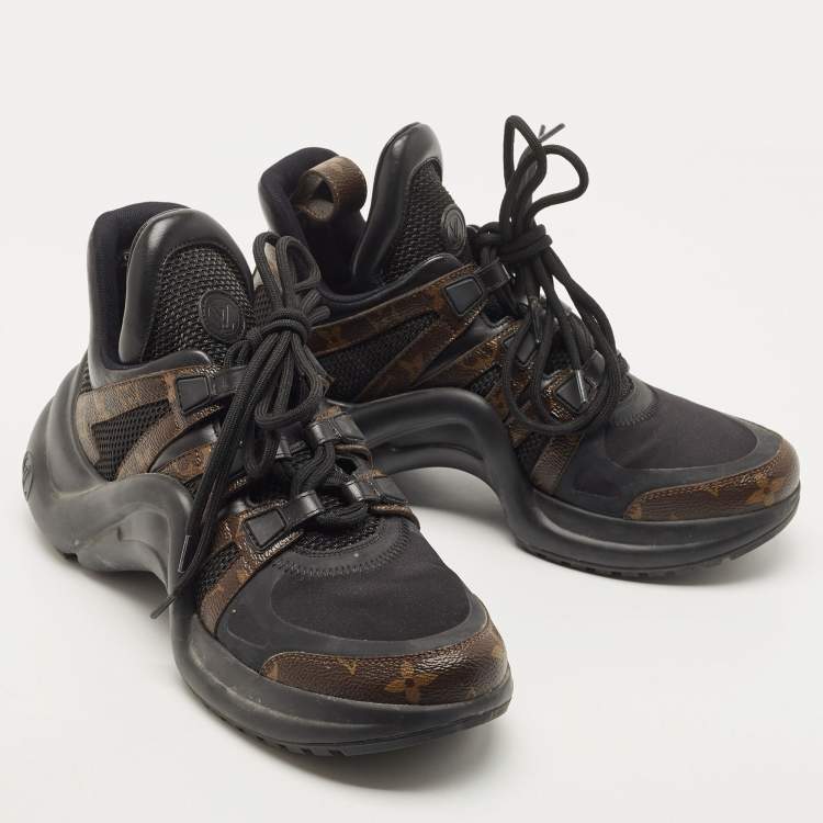 Pre Owned Louis Vuitton Brown/Black Canvas and Leather Archlight Sneakers Size 38.5