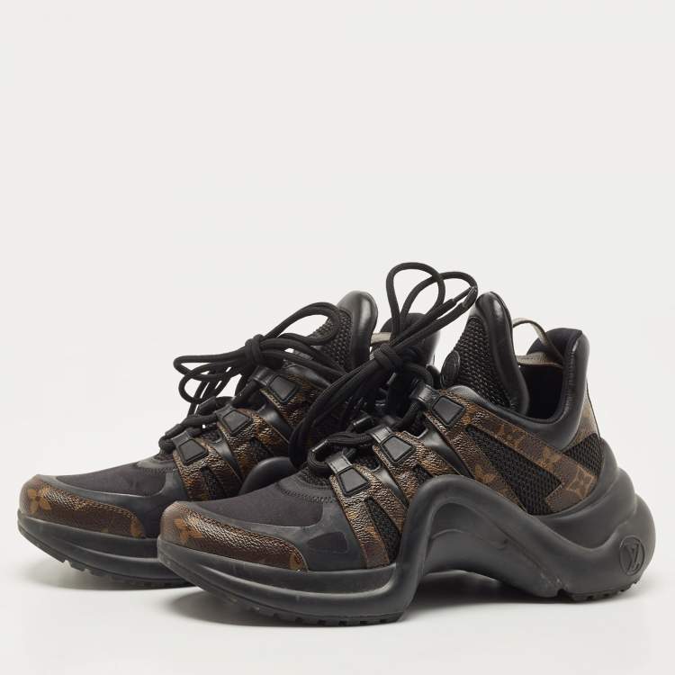 Pre Owned Louis Vuitton Brown/Black Canvas and Leather Archlight Sneakers Size 38.5