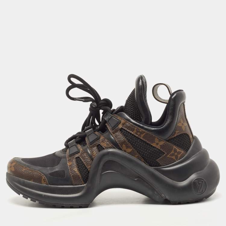 Pre Owned Louis Vuitton Brown/Black Canvas and Leather Archlight Sneakers Size 38.5