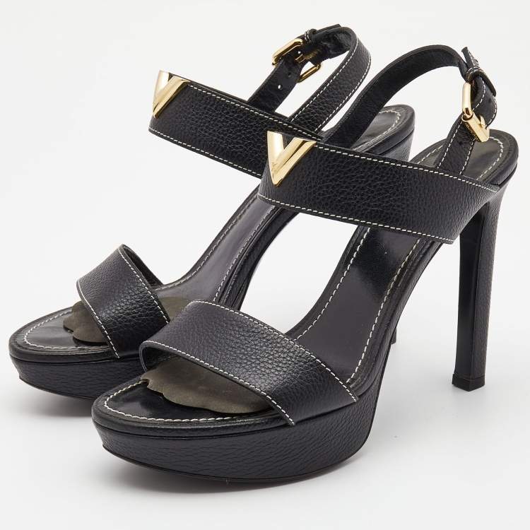 Louis Vuitton Black Leather Ankle Strap Sandals Size 38