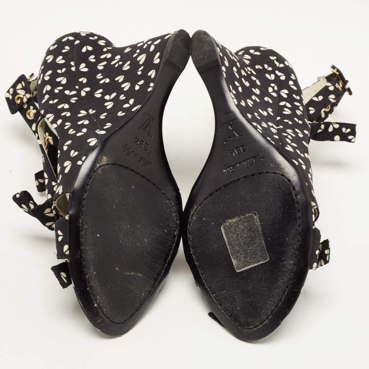 Pre Owned Louis Vuitton Black Canvas  Bow Ankle Strap Sandals Size 38.5