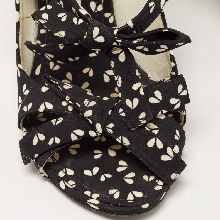 Pre Owned Louis Vuitton Black Canvas  Bow Ankle Strap Sandals Size 38.5