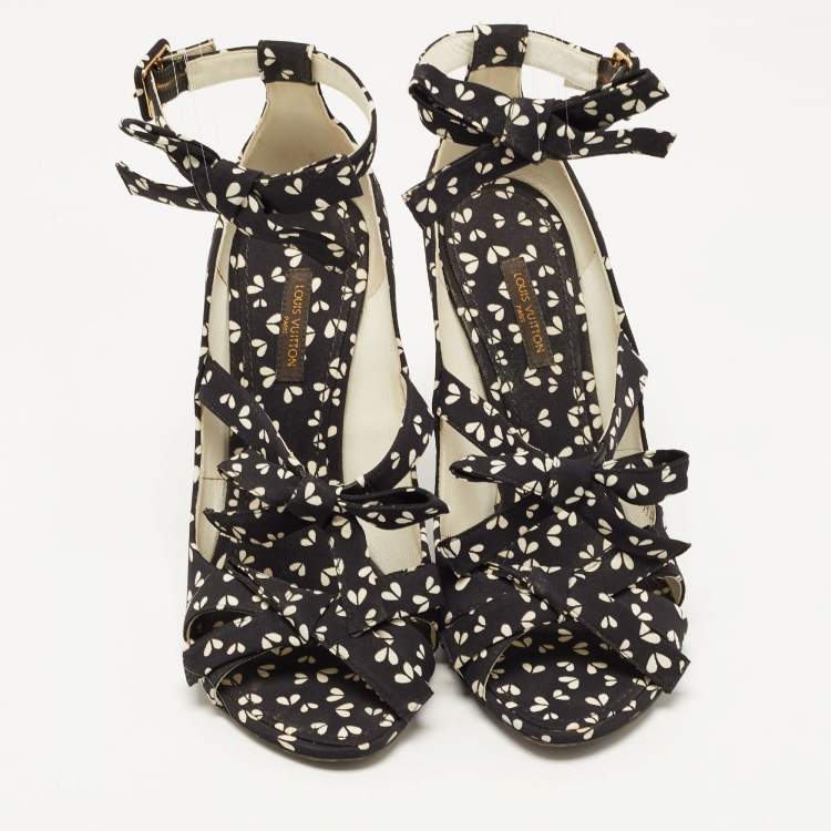 Pre Owned Louis Vuitton Black Canvas  Bow Ankle Strap Sandals Size 38.5